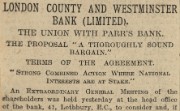 Newspaper report of a proposed bank merger, 1918