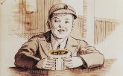 Detail from a 1920s bank advert featuring a schoolboy