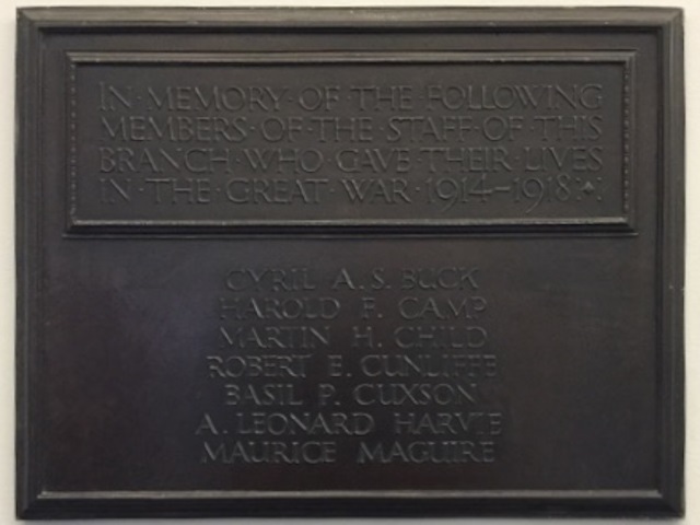 Photograph of London Cavendish Square branch First World War memorial Photograph of London Cavendish Square branch First World War memorial